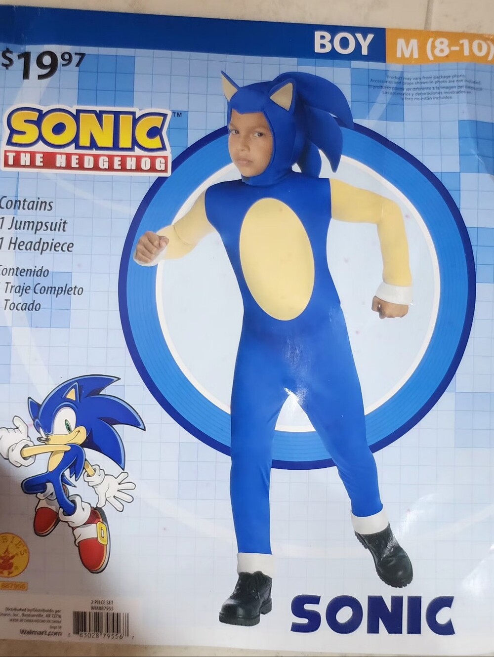 Sonic The Hedgehog Kids Costume Size M 8-10 Rubies
